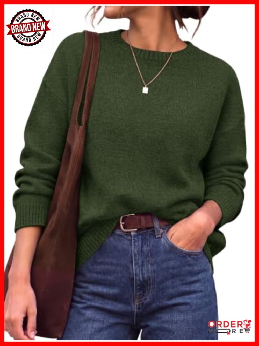 Oversized Crewneck Pullover Sweater Women Long Sleeve Knit Tunic Top